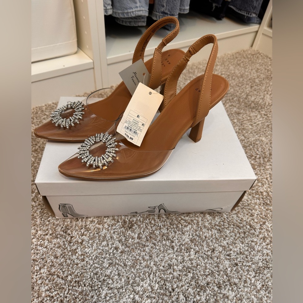 a new day Tan Slingback Heels with Crystal Detail